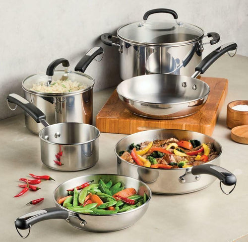 Farberware Brilliance 10-Piece Stainless Steel Cookware Set with Glass Lids